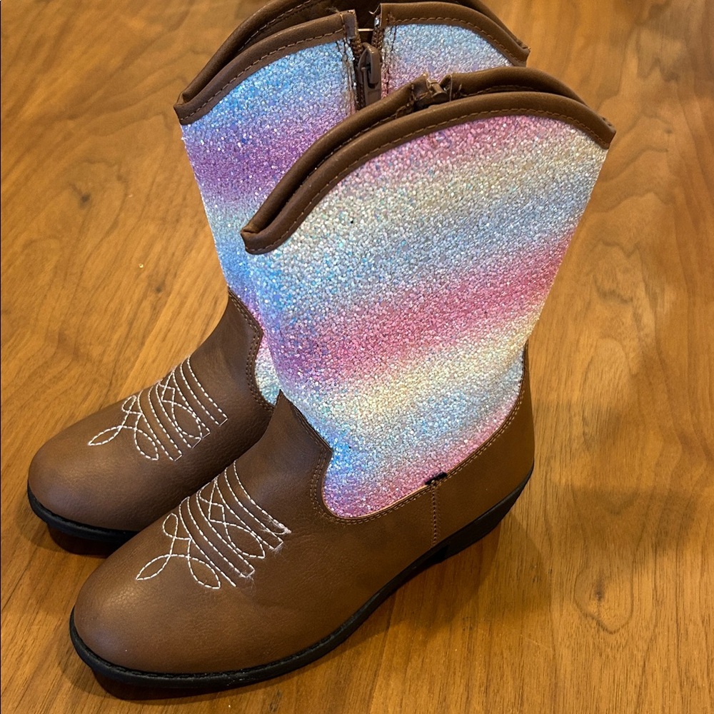 Kensie Girl Brown glitter 2 girls cowboy boots